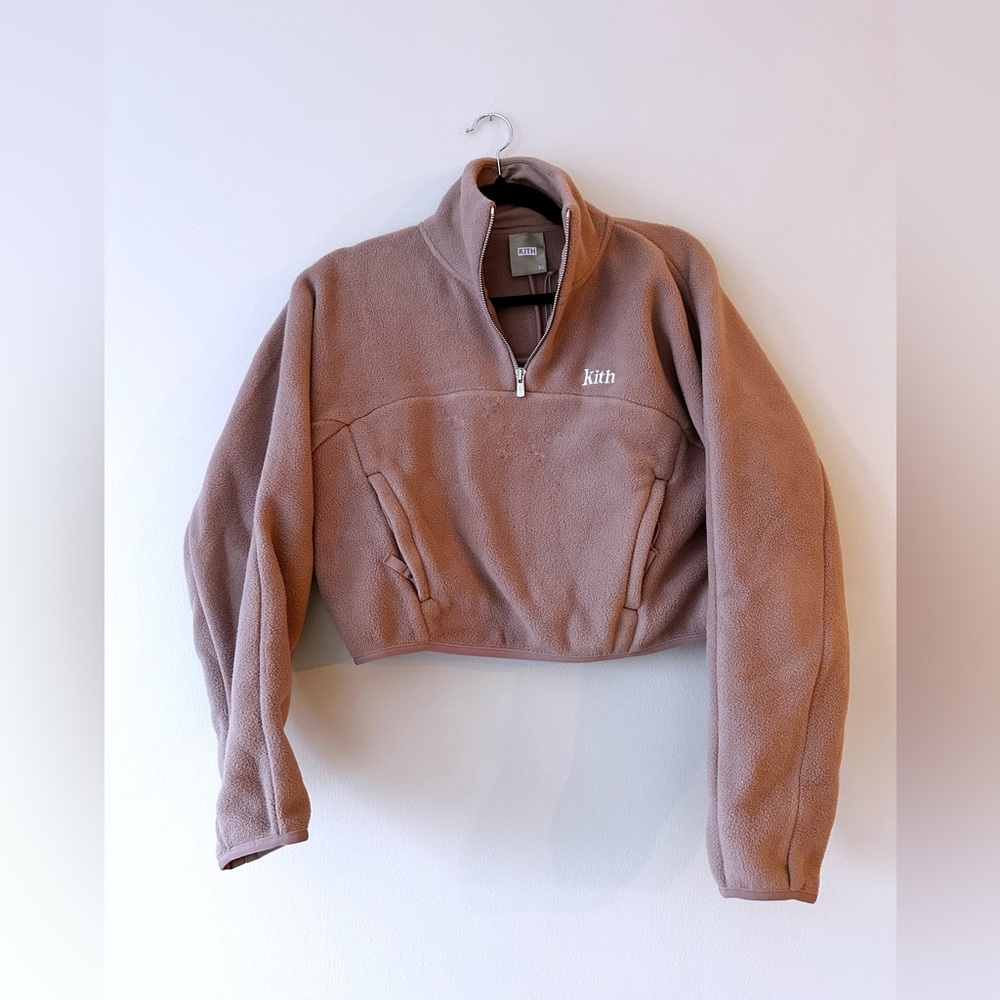 Kith Women Jorja Cropped Fleece Zip up - Dusty Mauve Pink - Picture 3 of 5